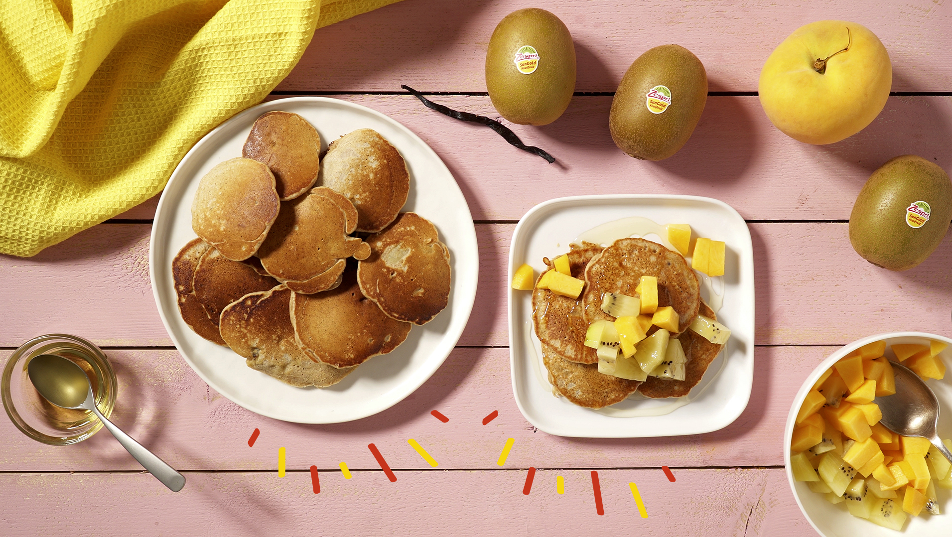 Tortitas integrales de kiwi Zespri™ SunGold con sirope