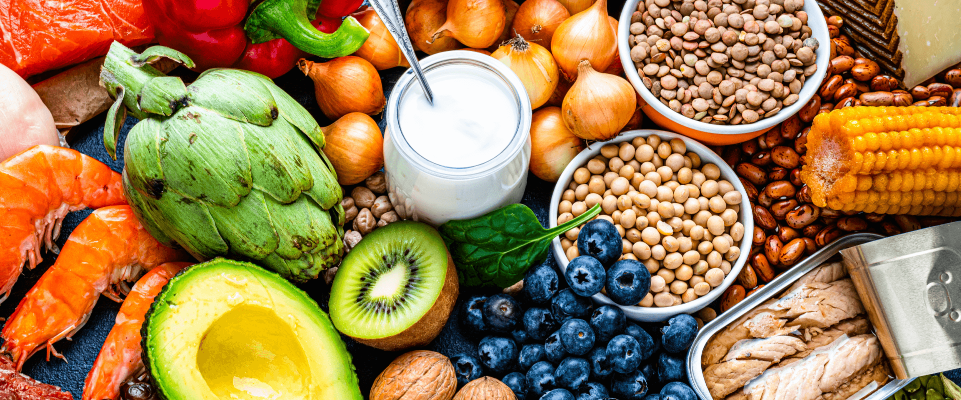 Natuurlijke voeding: vers fruit, groenten, zeevruchten en peulvruchten als gezonde keuzes – Header