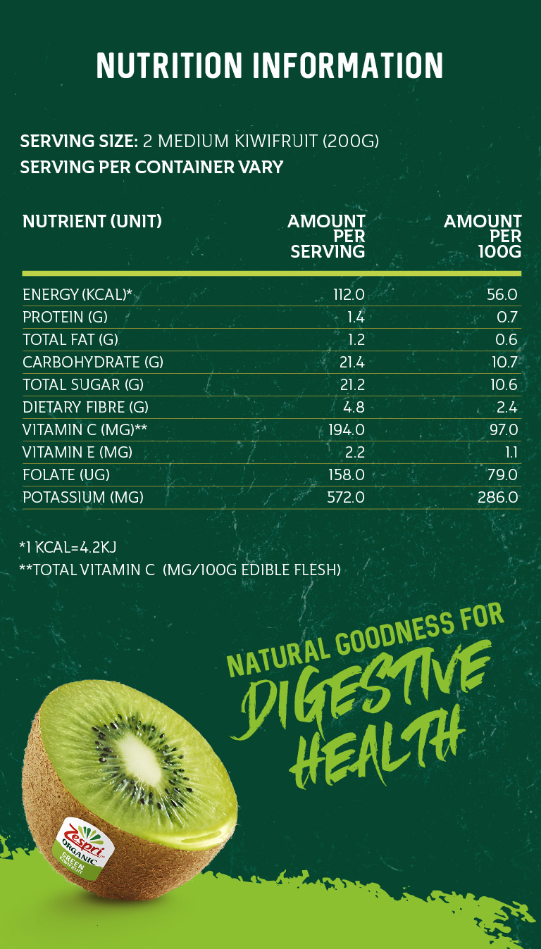 Zespri Organic Green kiwi fruit Nutition table