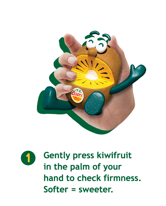 Gently press kiwifruit in the palm of your hand to check firmness. Softer = sweeter.